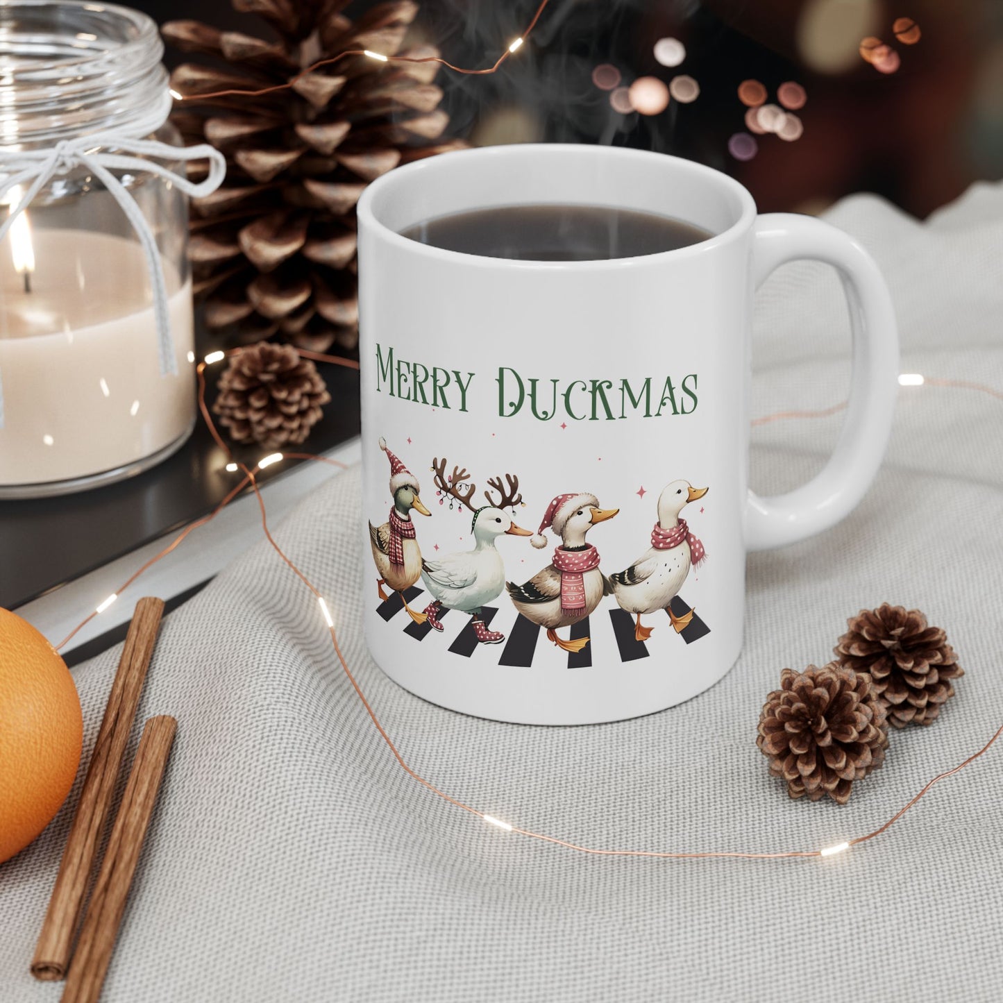 Merry Duckmas Ceramic Coffee Mug - Cute Christmas Duck Gift (11oz, 15oz)