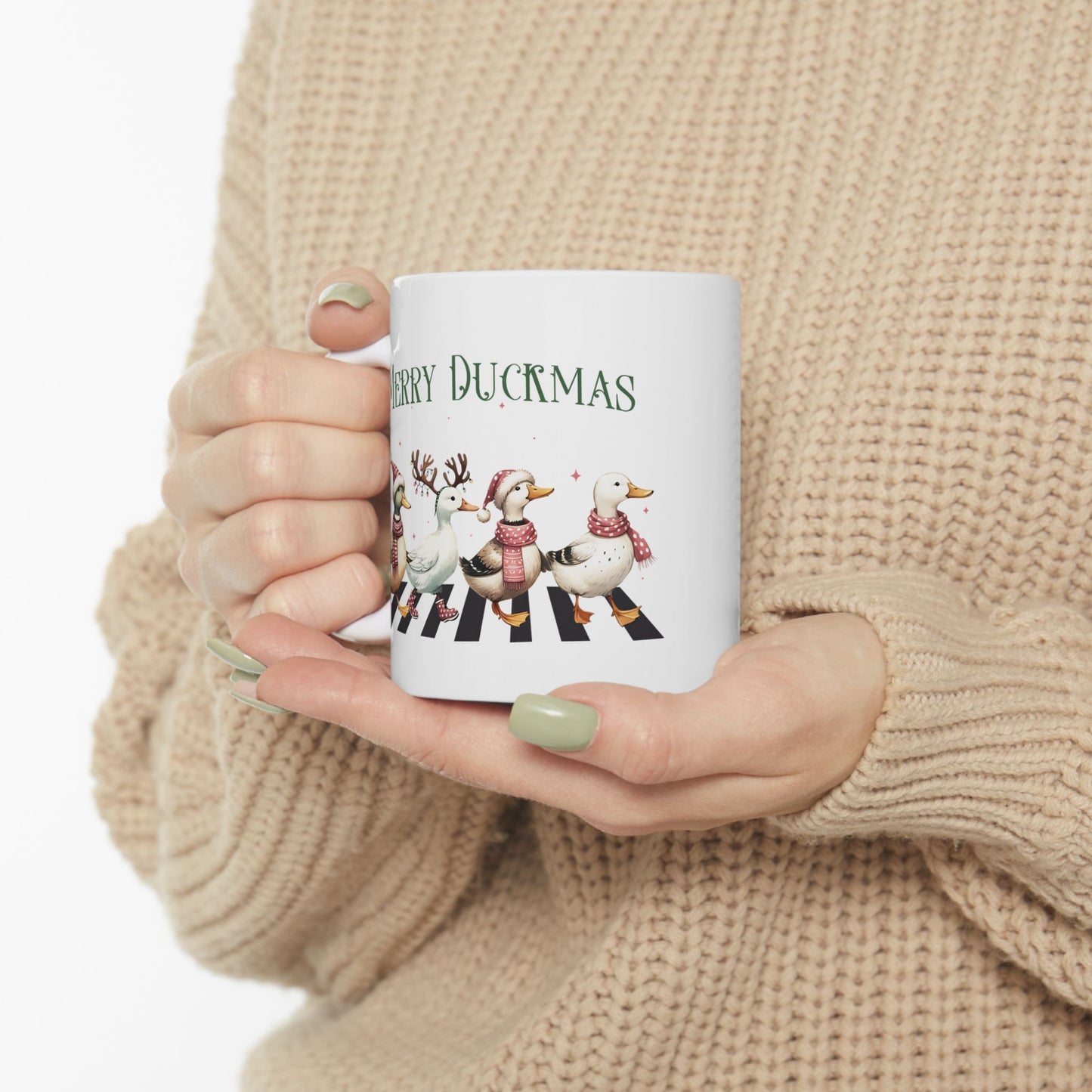 Merry Duckmas Ceramic Coffee Mug - Cute Christmas Duck Gift (11oz, 15oz)
