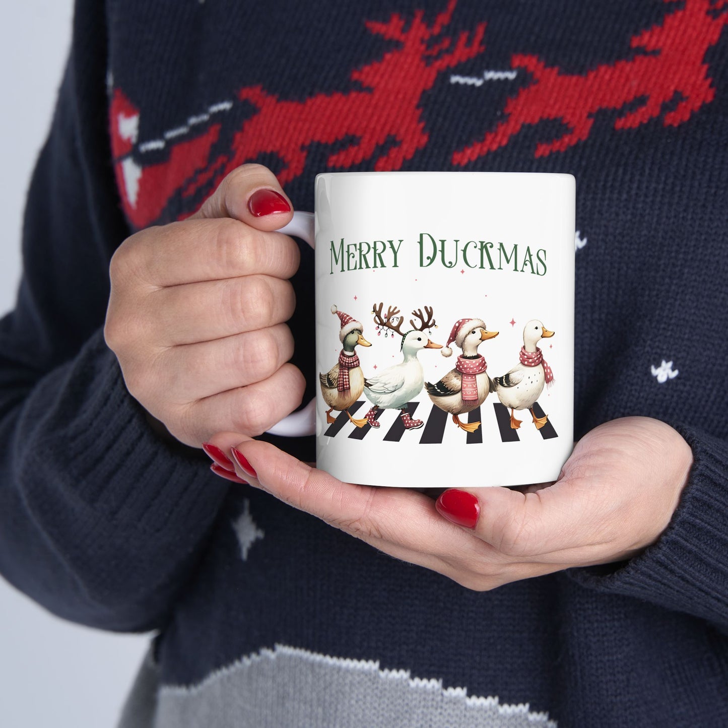 Merry Duckmas Ceramic Coffee Mug - Cute Christmas Duck Gift (11oz, 15oz)