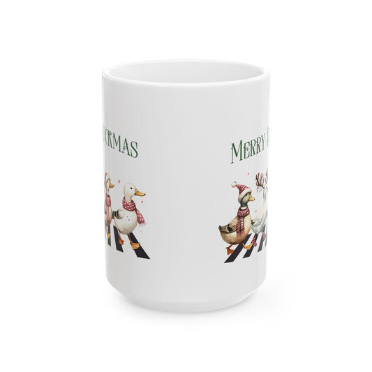 Merry Duckmas Ceramic Coffee Mug - Cute Christmas Duck Gift (11oz, 15oz)