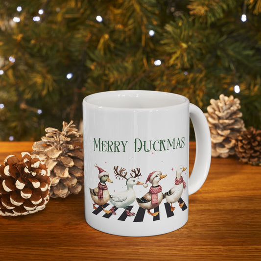 Merry Duckmas Ceramic Coffee Mug - Cute Christmas Duck Gift (11oz, 15oz)