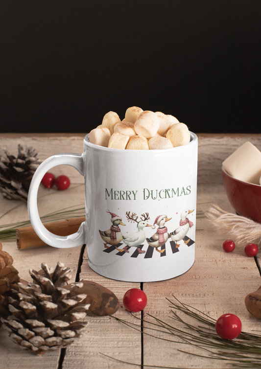 Merry Duckmas Ceramic Coffee Mug - Cute Christmas Duck Gift (11oz, 15oz)
