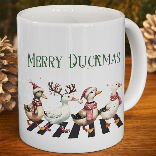 Merry Duckmas Ceramic Coffee Mug - Cute Christmas Duck Gift (11oz, 15oz)